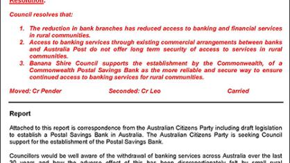 28 July 2021 - Banana Shire Council Resoultion - Commonwealth Postal Savings Bank - from minutes